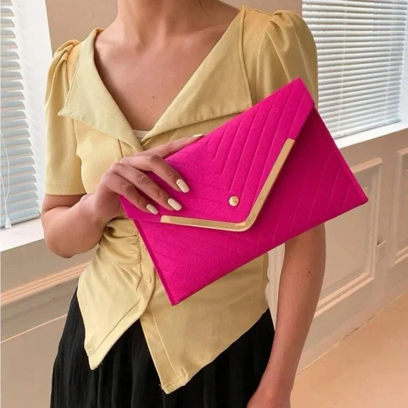 Hot Pink Chevron Envelope Bag - Medium Felt Flap - NWT - Picture 5 of 9